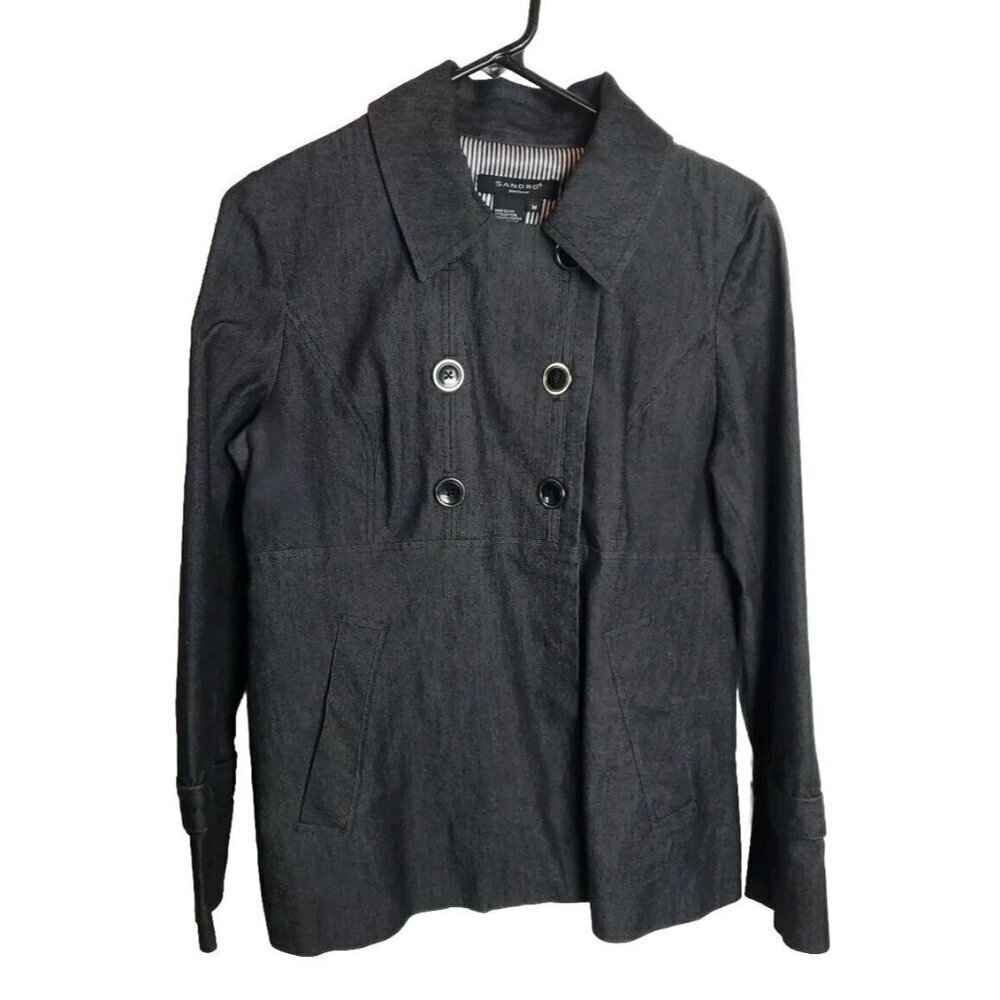 Sandro Sportswear Jacket Womens Medium Black Double Breasted‎ Classic Military